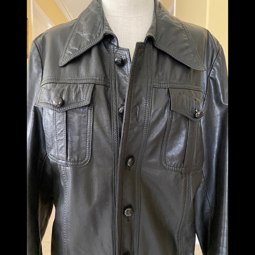 Genuine 100% Leather Jacket Patch Pockets Buttons - image 4